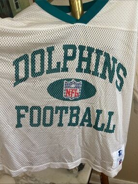 Vintage 1995 STARTER White & Teal Miami Dolphins Mesh Football Jersey